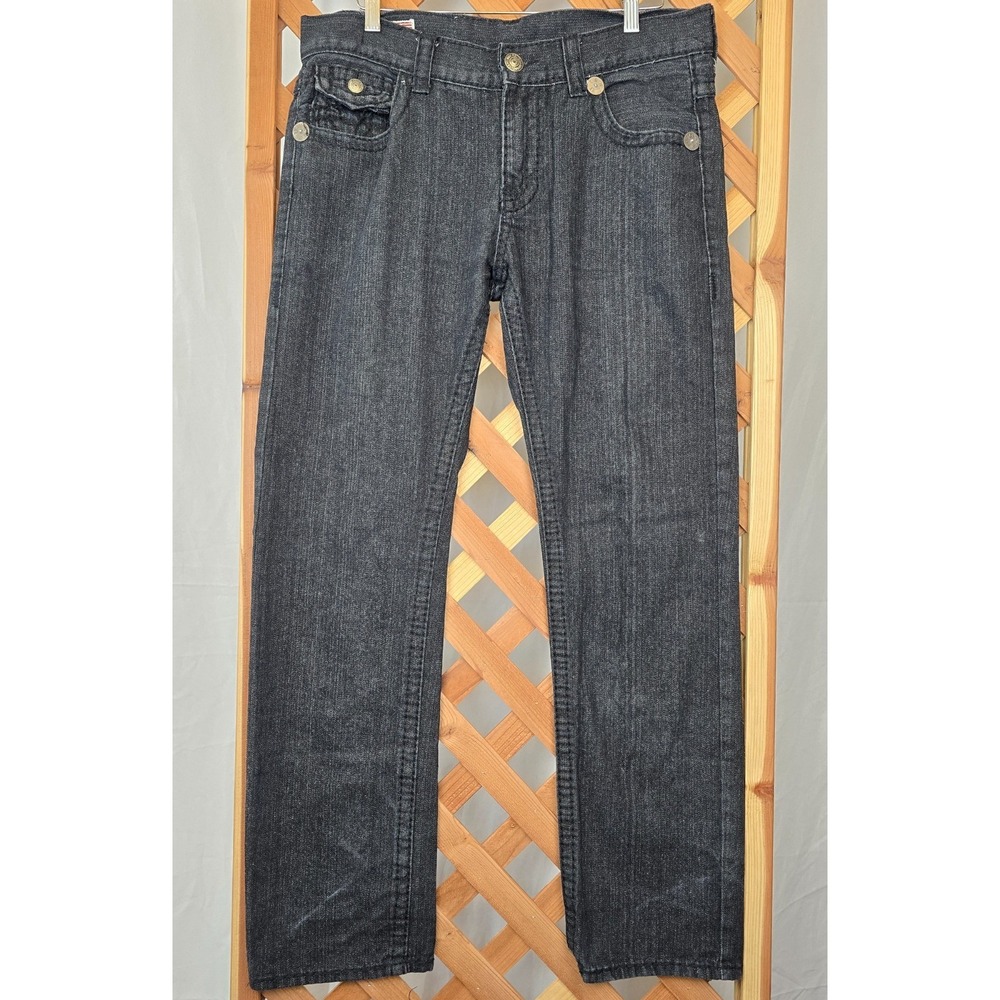 VTG True Religion Y2K Flap Pocket Made In USA Black Denim Size 34 -34x33 VG